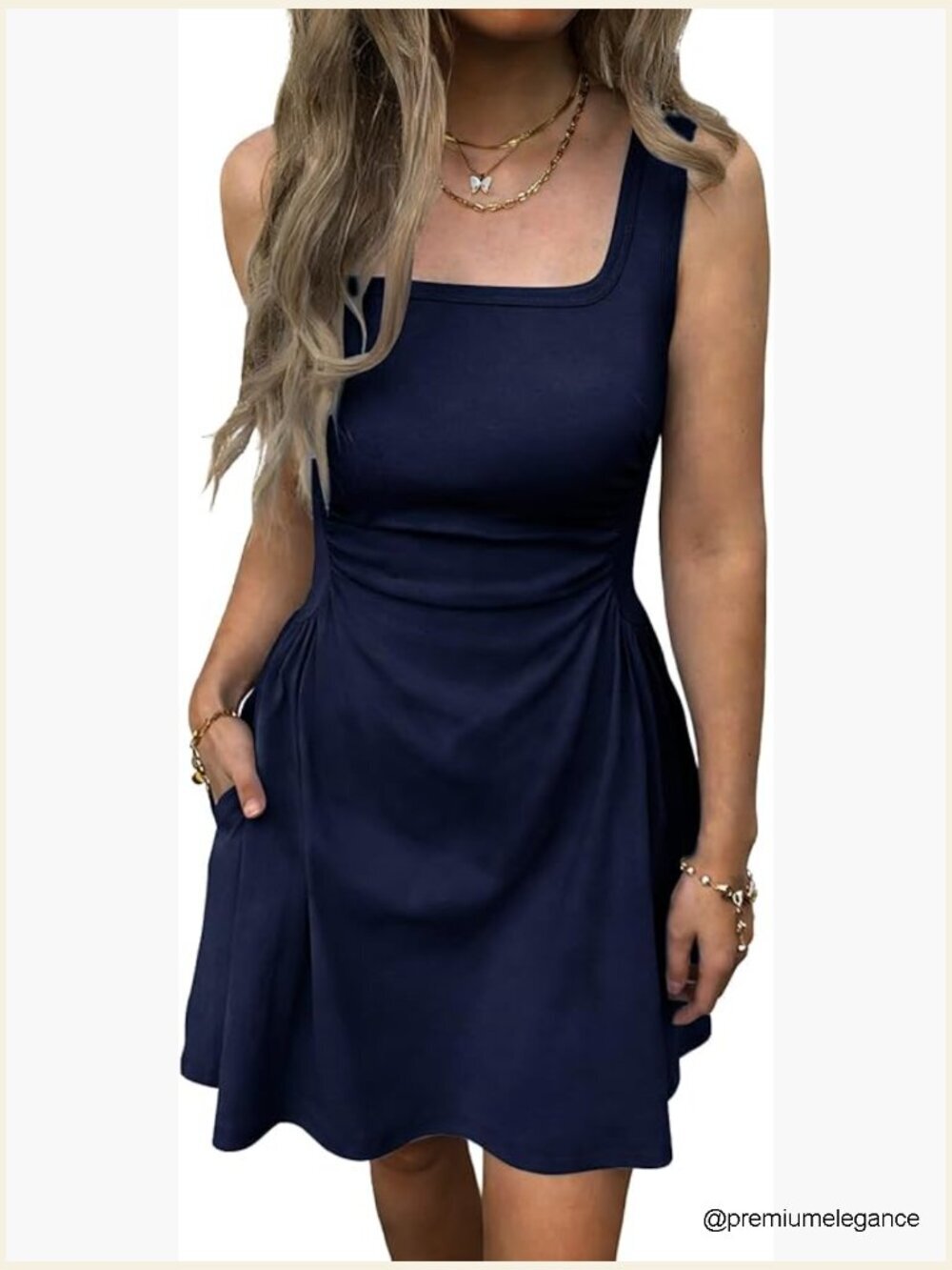 Women's Square Neck Sleeveless Mini Dress Ruched Waist Corset Slim-Fit with